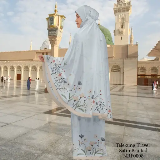 Telekung Travel Satin Printed (Awning Moss Crepe Berdagu) in NRF0008