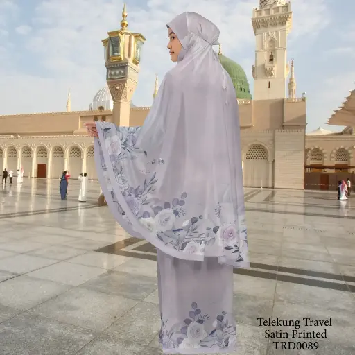 Telekung Travel Satin Printed (Awning Moss Crepe Berdagu) in TRD0089